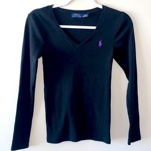 Polo Ralph Lauren black long sleeve v neck T, XS